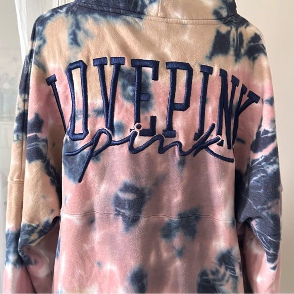 Victorias Secret Pink Cowl Sweater Varsity Large Ensign Beige Tie Dye Sz Large - Picture 3 of 15